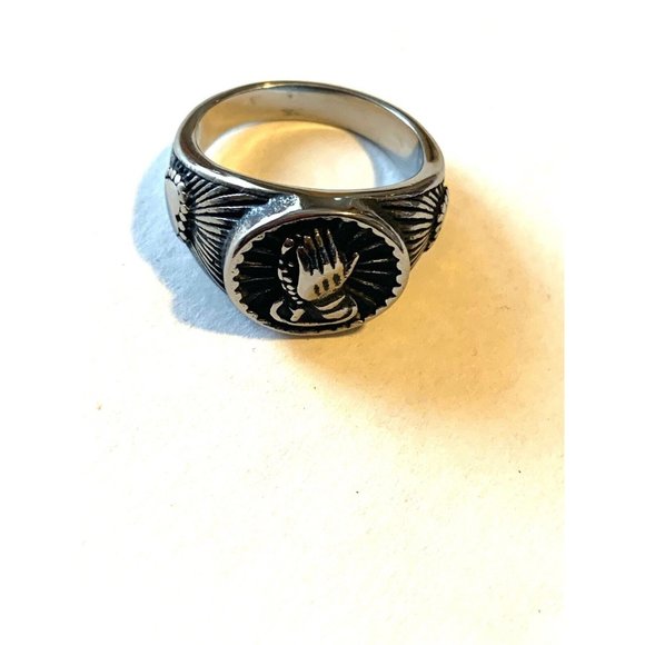 Faithheart Men's 11.5 Christian Praying Hands Signet Ring Stainless Steel Punk - Picture 4 of 6